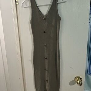 Hippie Rose Khaki Button-Front Midi Dress